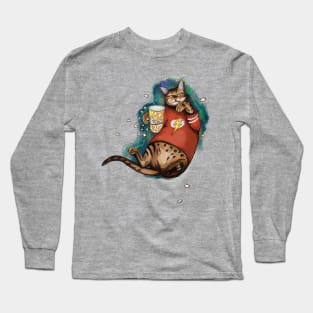 Bengal cat cinemaholic bingewatcher with popcorn Long Sleeve T-Shirt